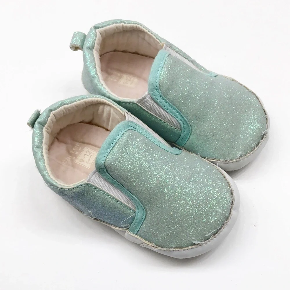 Carter's pink glitter & mint glitter baby shoes
